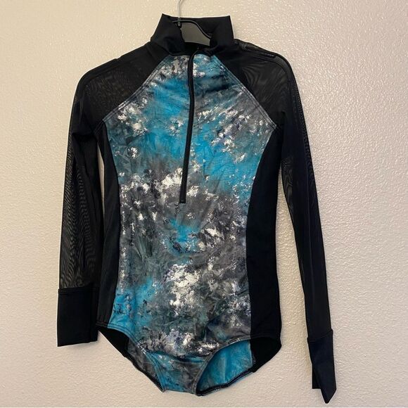 WEISSMAN Elite Dance mesh blue Splattered Metallic Leotard NV12029 LC 10/12 - Picture 2 of 12